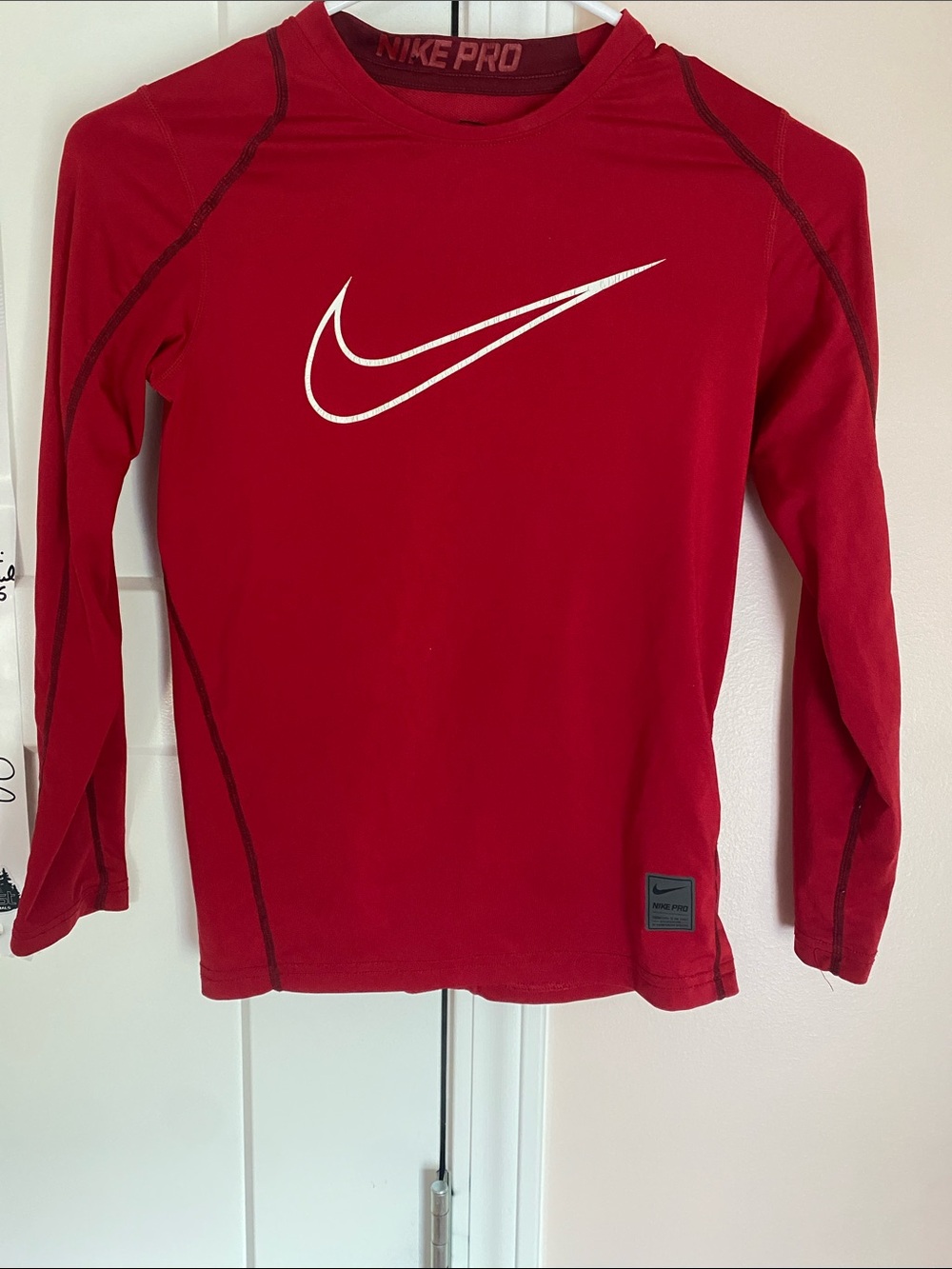 Nike Red Long-Sleeve Pro Dri-FIT Tee with White Swoosh